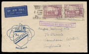 1935-39 Crash Mail group comprising "City of Khartoum" #575 long envelope from Switzerland with contents & advisory leaflet from Sydney GPO; "Scipio" #623 to London with 'DAMAGED BY WATER' h/s; "Athena" advisory leaflet from Sydney GPO; and "Cygnus" #782a