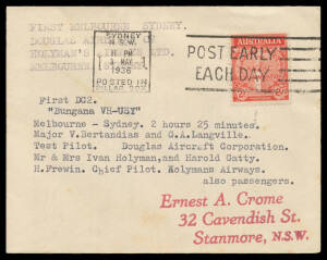 1936 (Apr  26) Test Flight of DC2 "Bungana" Melbourne-Sydney #602b 602ba & 602bb, Cat $800.