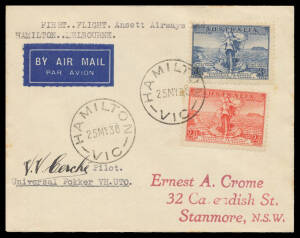 1936 (May 25) Melbourne-Hamilton & Hamilton-Melbourne per Ansett Airways #603 & 604, both signed by the pilot "VV Cerche", Cat $450. Noted as "scarce signed".