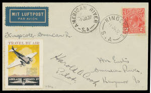 1937 (Jan 4) Adelaide-Kangaroo Island-Adelaide unsurcharged airmail #699-700a comprising Adelaide to American River, Kingscote & Penneshaw and return from both towns plus Kingscote-American River & American River-Penneshaw, Cat $700.