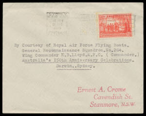 1938 (Jan 25) NSW Celebrations flown cover per RAAF Flying Boats Squadron #784a, uncatalogued at $175. Only 6 flown.