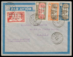 1939 (Mar 24) New Caledonia-Brisbane per "Le Aiglon" #844 with Noumea cds of 23/MARS/39 & Brisbane arrival b/s of 25MR39, endorsed "Martinet" at the top (the pilot's signature??), small fault at the top; and New Caledonia-France #845,