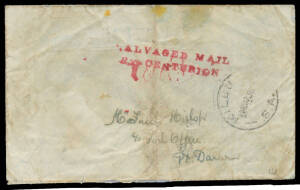 1939 (June 7) cover from Kilburn (SA) to "Pt Darwin" missent to England per Flying Boat "Centurion" which crashed at Calcutta, the stamp washed-off & 'SALVAGED MAIL/EX CENTURION' h/s