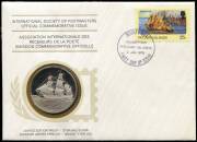 1975-1980 International Society of Postmasters commemorative FDCs with PROOF SILVER medallions. Complete set of 72 covers, with 12 covers per year commemorating significant famous people or National and International events contributing to the worlds hist