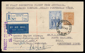 1940 (Oct 3) Australia-Portuguese Timor cover per Qantas Flying Boat "Corinna" #911b registered & censored, signed by the pilot "RB Tapp", Cat $750.