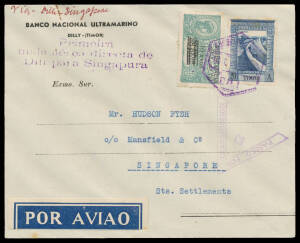 1941 (Jan 18) Portuguese Timor-Singapore cover #913a with stamps on both sides & 3-line cachet in Portuguese, Censor #63 h/s of Singapore, Cat $550.