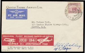 1941 (July 3) Re-Opening of Qantas Land Plane Route Sydney-Darwin group of covers per Lockheed "Electras" #918-919a group including from 'ANTHONY'S LAGOON', 'BRUNETTE DOWNS', 'DALY WATERS' & 'NEWCASTLE WATERS', all with the Qantas 21st Anniversary label s