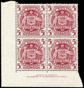 Accumulation of blocks, majority KGVI imprints, plus a few QEII, incl. 5/- Arms and 2/6 Aborigine, all in various quantities. Not checked by us for varieties or thin papers. Generally fine, may suit specialist or trader, 100's