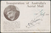 1914 (July 16) Melbourne-Sydney #3 Official Souvenir postcards flown by Maurice Guillaux in his Bleriot monoplane on the first Australian official airmail flight, the first with Kangaroo 1d red tied violet oval 'AUSTRALIAN/AERIAL MAIL/MELBOURNE/16-JUL-191 - 4