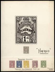 1911 Stamp Design Competition entry by E.T. Luke1d map of Australia, surmounted by the royal crown and with AUSTRALIA contained in a boomerang-shaped frame; original pen and ink artwork (90 x 116mm) in black on thick artboard (228 x 285mm) with a stamp-si
