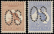 "OS" punct. group; Incl. 2d Grey, large 'OS'*, 2&frac12;d Indigo, large 'OS', 3d Olive, Die II & 4d Orange, both small 'OS', commercially used, 5d Brown, large 'OS'* and 6d Ultramarine, large 'OS' (2*). Carded and priced, viewing suggested, low estimate as condi