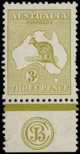 3d Olive-Green, JBC Monogram single, Mint, but with several nibbed perfs. BW:12zc. Provenance: Hugh Morgan