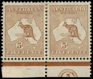 5d Chestnut CA Monogram pair (trimmed at base); well centred and fresh Mint with hinge remnant. BW:16zc Cat.$3,500+