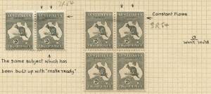 2d Grey (Die IIa) a block and a pair showing the variety "Shading line breaks in upper third of stamp" plus 2 singles in different shades. Mainly fine; on annotated album pages. BW:8o+