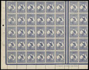 2&frac12;d Deep Blue, lower left corner block (40) incorporating the one-line Harrison Imprint and several positional varieties. Stamps are all fine MUH; gum in margin at left a little discoloured. Superb large multiple. BW:11(2)zd++. Cat.$6500+.Provenance: J.A.