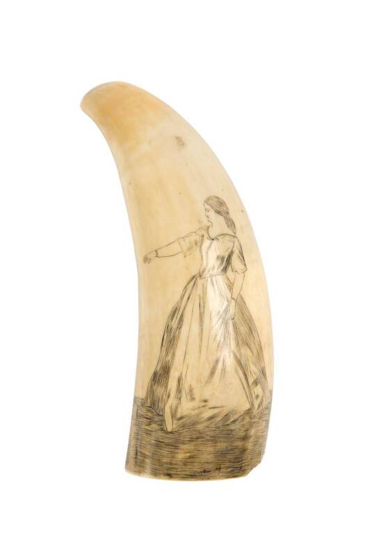 A scrimshaw whale's tooth with female portrait, 19th C.