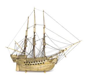 A Napoleonic prisoner of war bone model tallship, early 19th century35cm high, 41cm long