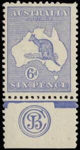 6d Ultramarine Die 2, Plate 1, JBC Monogram single; 2 nibbed perfs at top right otherwise fine and fresh MLH. BW:19(1)zc. Cat.$3,000.Provenance: Colonel Harrie Evans 2001; Hugh Morgan