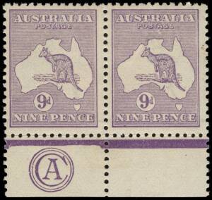 9d Violet CA Monogram pair, fine and fresh MLH. BW:26za; the adjacent stamp being L58 with variety "White break under TA of POSTAGE" [BW:26(1)d]. Cat.$3250.