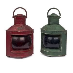 A pair of ships lanterns, Starboard and Port