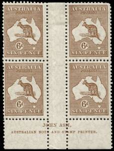 6d Chestnut Plate 3, ASH Imprint block (4); cpl nibbed perfs MUH/MLH. BW:22z.
