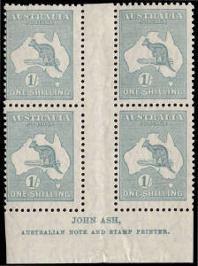 1/- Emerald, Ash Imprint block (N over A - Plate 4), fresh MUH/MLH. (4). BW:34(4)z - $800.