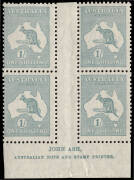 1/- Emerald, Ash Imprint block (N over A - Plate 4), fresh MUH/MLH. (4). BW:34(4)z - $800.