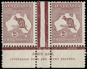 2/- Maroon, Ash Imprint (Plate 1 - N over A) pair; M/MLH. BW:39za $1000.