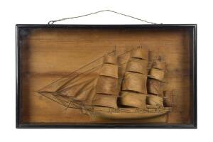 A model of a clipper ship diorama in timber & glass case