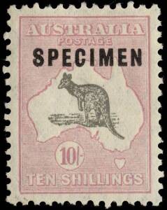 10/- Grey & Pink overprinted "SPECIMEN", well-centred with hinge remnant, fine mint. BW:49xa.
