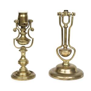 Two gimballed ships lamp bases, brass, 19th century