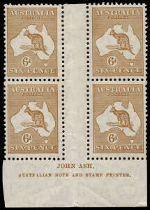 6d Chestnut, Ash Imprint block (Plate 4 - N over A); superb MLH/MUH. BW:23(2)z - $500.
