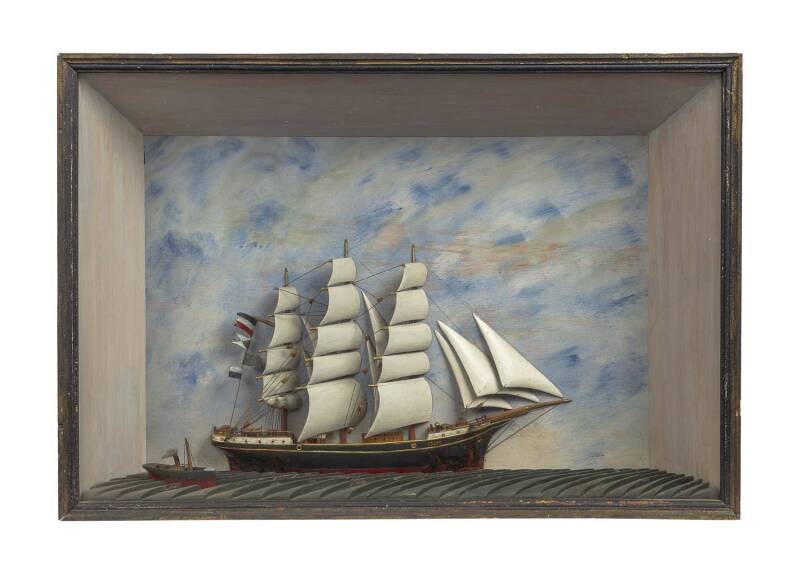 Ship diorama of the IRENE under full sail, 19th century