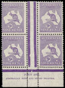 9d Violet, Ash Imprint (Plate 4, first state) block, MLH/MUH. BW:29(4)z - Cat.$700.