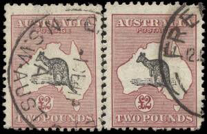&pound;2 Black & Rose, commercially used pair; cancelled NSW with "Break in value circle". Faults.