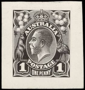 KGV Heads, One Penny Red, Perkins, Bacon & Co. Die Proof.State 3, King's nose is straight, printed in black on thin card (30x33mm); superb condition. One of two recorded examples. BW:70DP(13)Ae