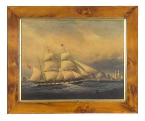 A maritime scene print in huon pine frame, circa 1860