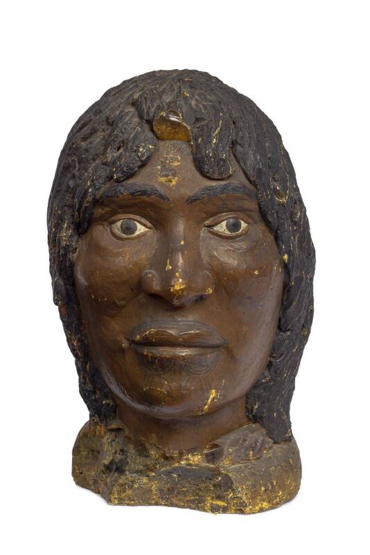 A Maori bust, painted kauri gum, New Zealand, circa 188034cm