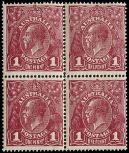 1d Deep-Red Die 1/Die 2 block (4), centered right MLH. BW:71(1)fa.Provenance: Hugh Morgan.