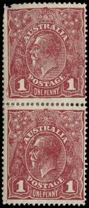 1d Carmine-Red, vertical pair [IV34/40] showing the [Unit 34] Die 2 "Substituted cliche" (defective at top left) and [Unit 40] showing the "Thin G of POSTAGE" variety. Mint; the pair re-inforced. BW:72(2)ia+k. Cat.$1950.Provenance: Hugh Morgan.