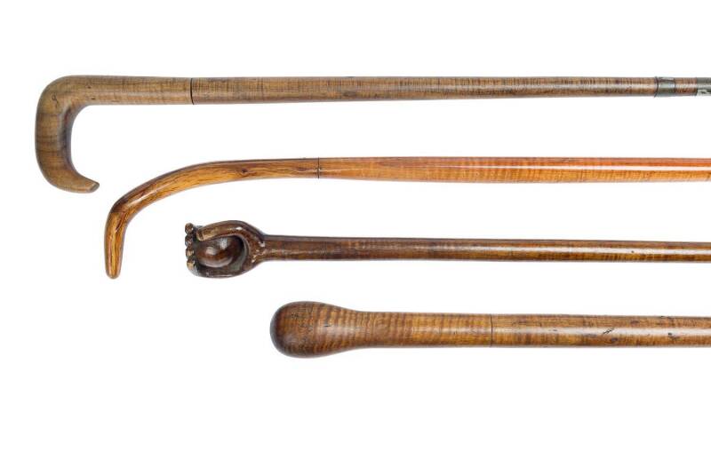 Group of 4 fiddleback blackwood walking sticks