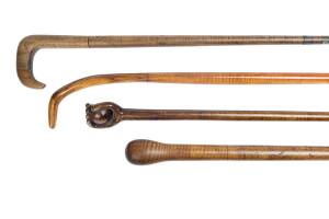 Group of 4 fiddleback blackwood walking sticks