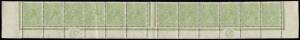 &frac12;d Bluish-Green, Electro 4, complete strip of 12 with CA Monogram on both sides. Two units creased but of very fine appearance. BW comments that it is thought that fewer than 20 such strips have survived intact. BW:65(4)zf - Cat.$2500.Provenance: Sir Gawa
