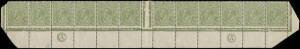 &frac12;d Bluish-Green, Electro 5, CA Monogram double pane strip complete but with the corners of the selvedge trimmed. Mainly MUH. BW:65(5)zf - Cat.$2500.