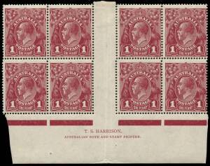 1d Carmine block with Harrison two line imprint and varieties "Ferns", "'RA' joined and "Kangaroo's tongue out"; BW.73(4)z, ia, j & r, VII/54 & 60 and VIII/56. Fresh colour, light vert. central fold, 6**/2*