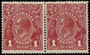 1d Rose-Red (Die 3), horizontal pair, the right unit [40] with variety "Thinned US - first state, with thinned oval and white flaw in U". Well centred Mint. BW:75m.