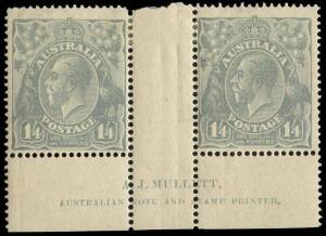 1/4d Greenish-Blue, Mullett Imprint pair, Mint with hinge remnants. BW;128z?.