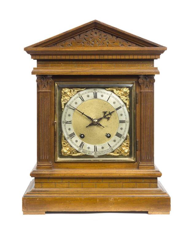 Hardy Bros. bracket clock in oak case, late 19th century