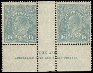 1/4 Greenish-Blue, Ash Imprint pair, MUH/MLH.