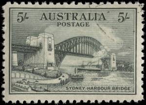 1932 Sydney Harbour Bridge 2d - 5/- set, CTO with gum.